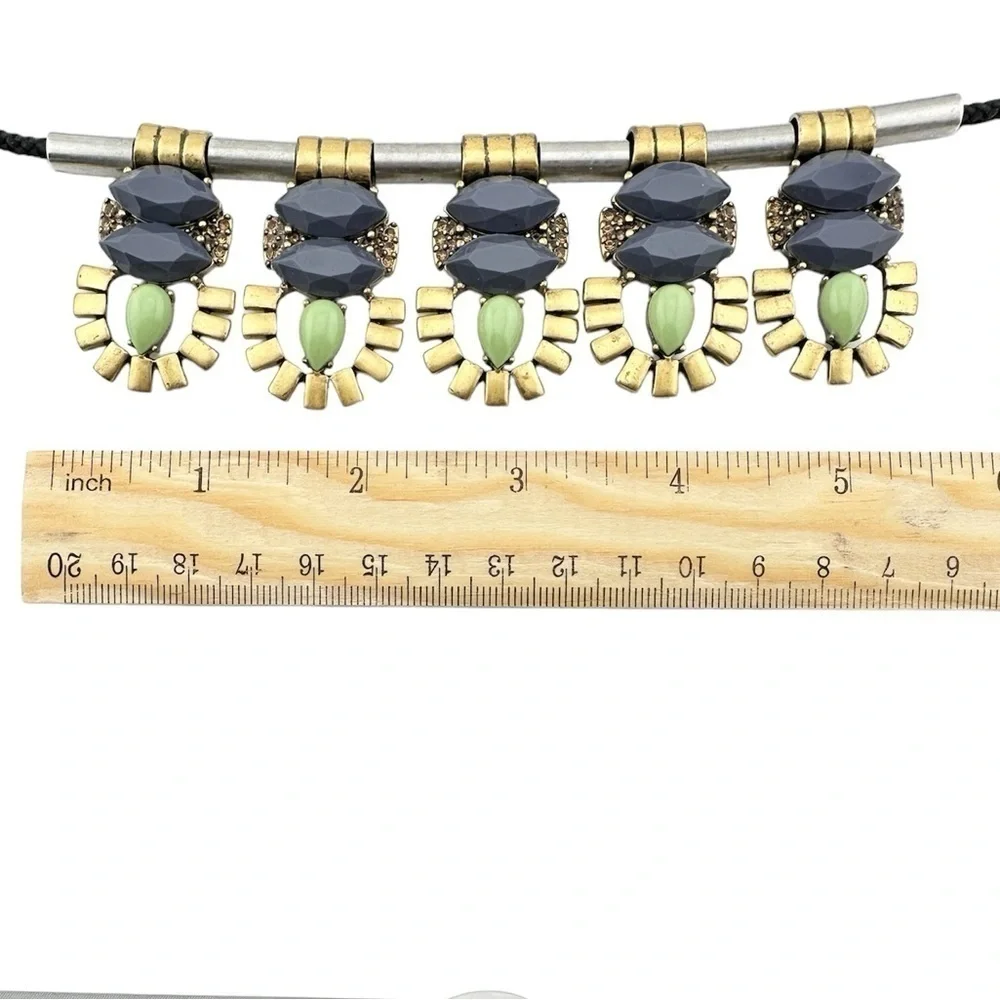 J Crew Necklace, Slate Mint Green w Silver & Gold Tone Metal Slide & Black Cord